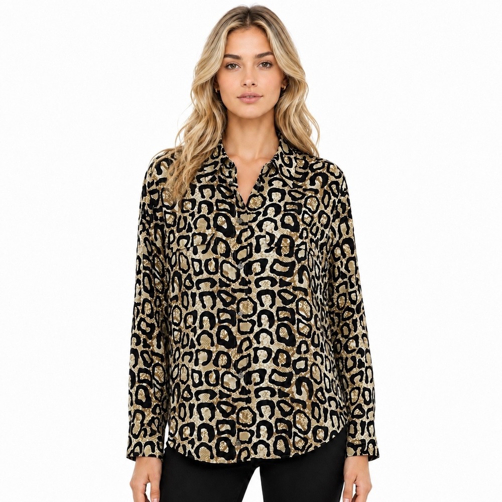 Equipment Femme Silk Leopard Snake Print Button Up‎ Shirt Women's M